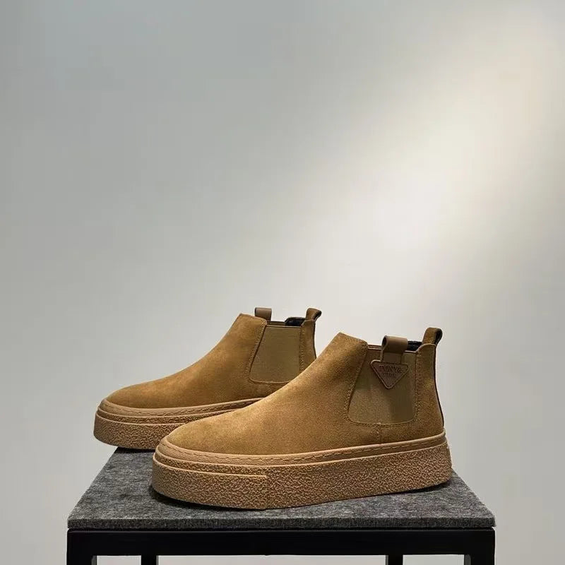 Botines de plataforma de otoño para hombre, botas de alta calidad para hombre, zapatos de diseñador de lujo para hombre, botas elegantes informales cálidas con tacón para hombre