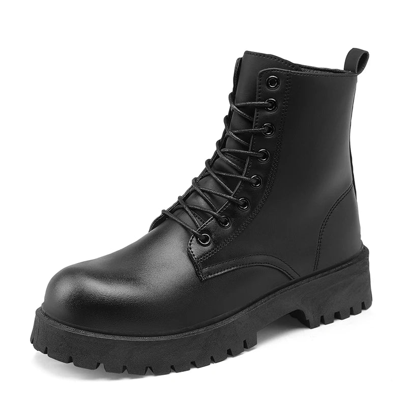 Botas informales para parejas, botas altas de cuero para hombres y mujeres de cuatro estaciones, botas antideslizantes de suela gruesa a la moda para exteriores de talla grande