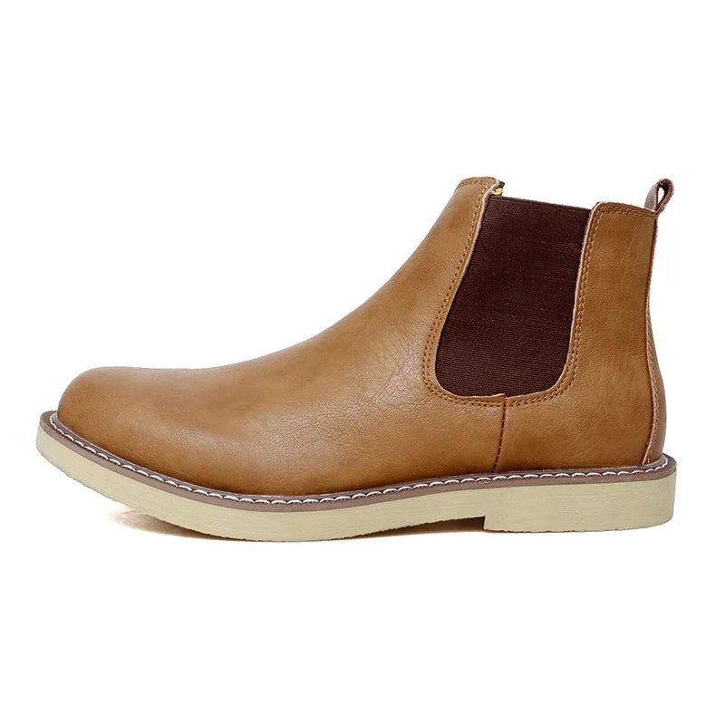 Botas Chelsea de cuero de estilo británico para hombre, botines cortos sin cordones, cálidos, de felpa, para invierno