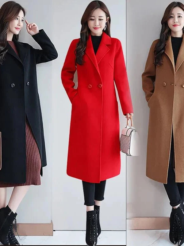 Nuevo Abrigo de Lana Holgado de Longitud Media para Mujer, Estilo Coreano de Moda Otoño-Invierno, Manga Larga, Doble Botonadu...