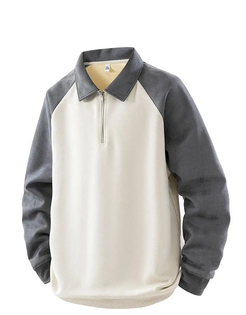 Jersey Vintage con cuello vuelto y bloques de Color para hombre, sudadera desgastada de manga larga para ropa de calle de otoño, ropa masculina