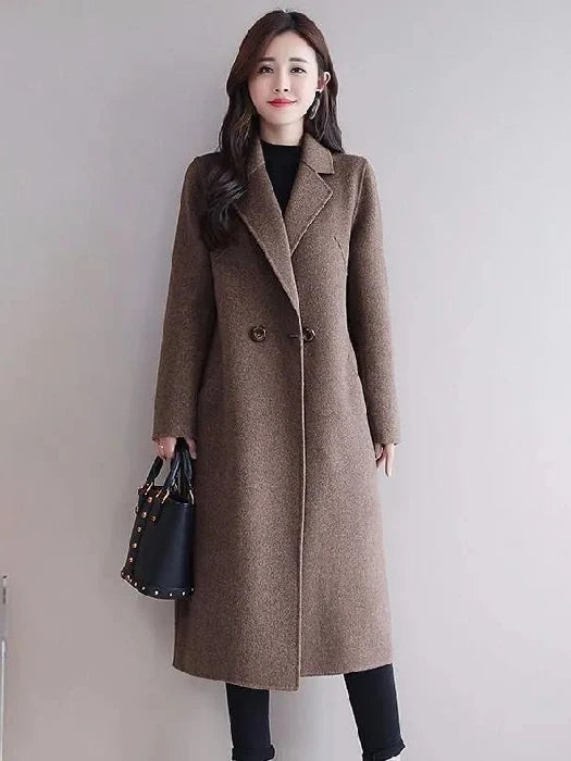 Nuevo Abrigo de Lana Holgado de Longitud Media para Mujer, Estilo Coreano de Moda Otoño-Invierno, Manga Larga, Doble Botonadu...