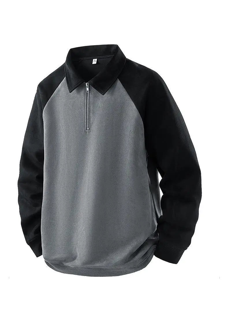 Jersey Vintage con cuello vuelto y bloques de Color para hombre, sudadera desgastada de manga larga para ropa de calle de otoño, ropa masculina