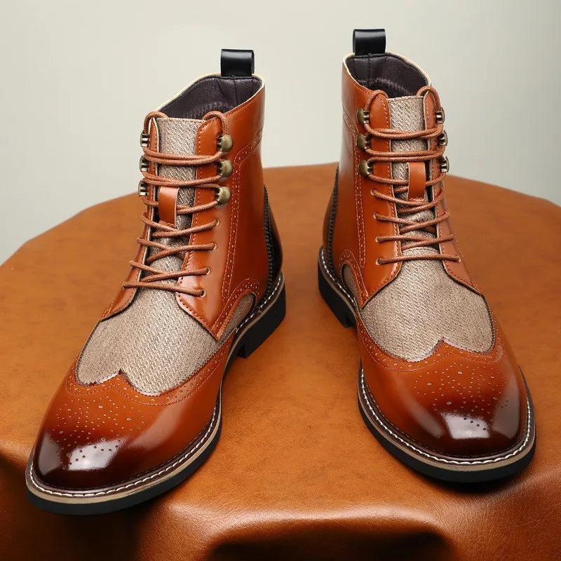 Botas altas para hombre, botas de cuero puntiagudas de estilo británico, botas de vestir de negocios a la moda para hombre, botines informales zapatos Brogue