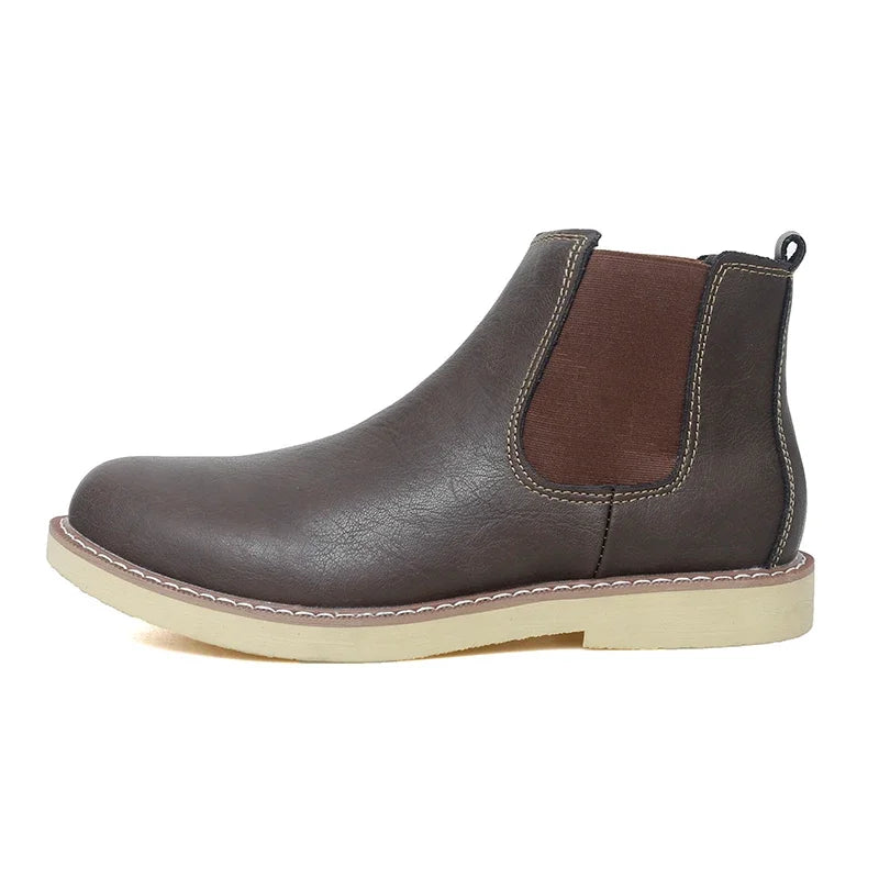 Botas Chelsea de cuero de estilo británico para hombre, botines cortos sin cordones, cálidos, de felpa, para invierno