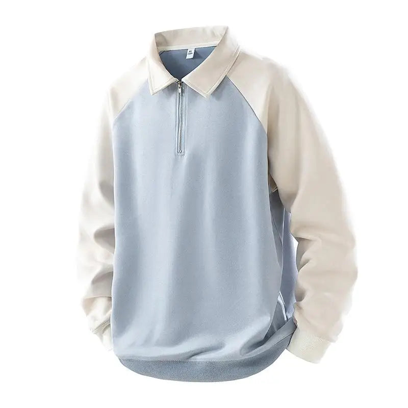 Jersey Vintage con cuello vuelto y bloques de Color para hombre, sudadera desgastada de manga larga para ropa de calle de otoño, ropa masculina