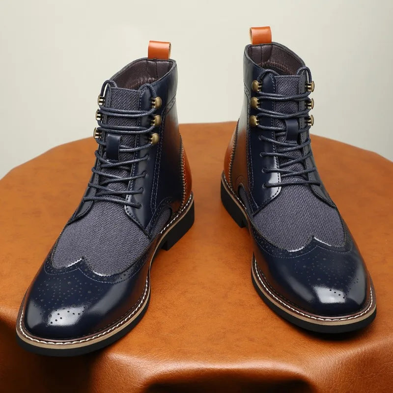 Botas altas para hombre, botas de cuero puntiagudas de estilo británico, botas de vestir de negocios a la moda para hombre, botines informales zapatos Brogue