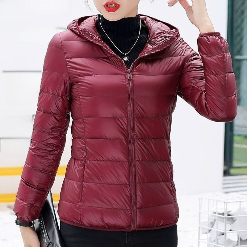 Nueva Chaqueta de Plumón con Capucha para Mujer, Corta, uesa, Cálida, Informal, ra, Estilo Coreano, Diseño Simple