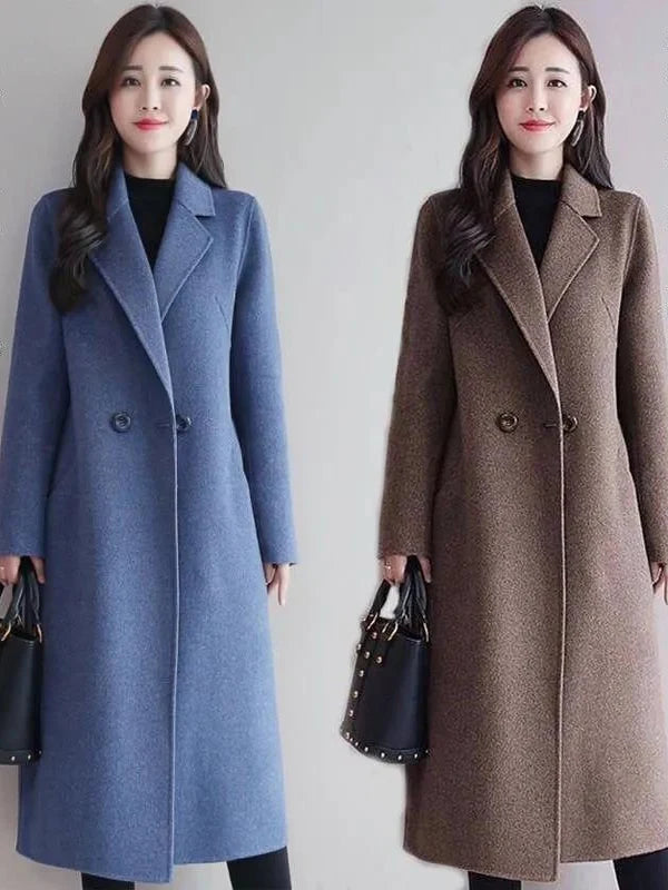 Nuevo Abrigo de Lana Holgado de Longitud Media para Mujer, Estilo Coreano de Moda Otoño-Invierno, Manga Larga, Doble Botonadu...