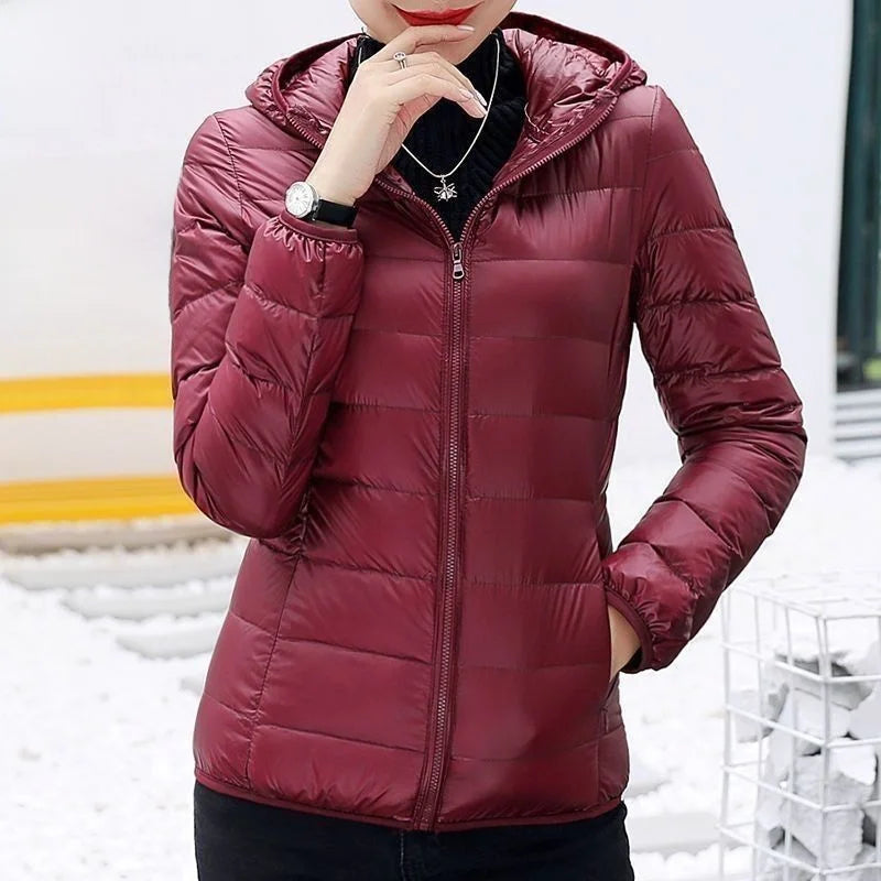 Nueva Chaqueta de Plumón con Capucha para Mujer, Corta, uesa, Cálida, Informal, ra, Estilo Coreano, Diseño Simple