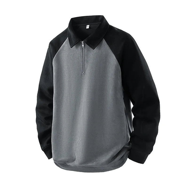 Jersey Vintage con cuello vuelto y bloques de Color para hombre, sudadera desgastada de manga larga para ropa de calle de otoño, ropa masculina