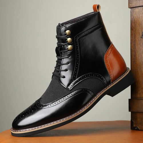 Botas altas para hombre, botas de cuero puntiagudas de estilo británico, botas de vestir de negocios a la moda para hombre, botines informales zapatos Brogue