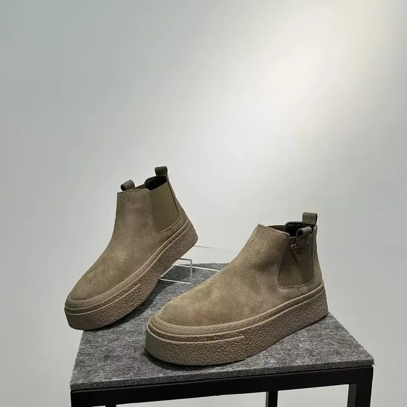 Botines de plataforma de otoño para hombre, botas de alta calidad para hombre, zapatos de diseñador de lujo para hombre, botas elegantes informales cálidas con tacón para hombre