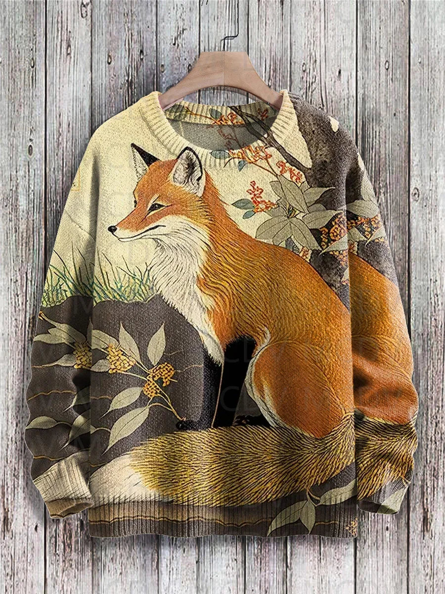 Jersey de punto con estampado de gato para hombre y mujer, jersey de estilo Retro japonés con pintura artística informal