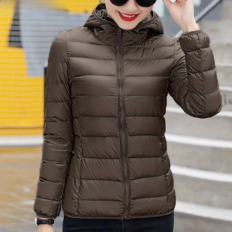 Nueva Chaqueta de Plumón con Capucha para Mujer, Corta, uesa, Cálida, Informal, ra, Estilo Coreano, Diseño Simple