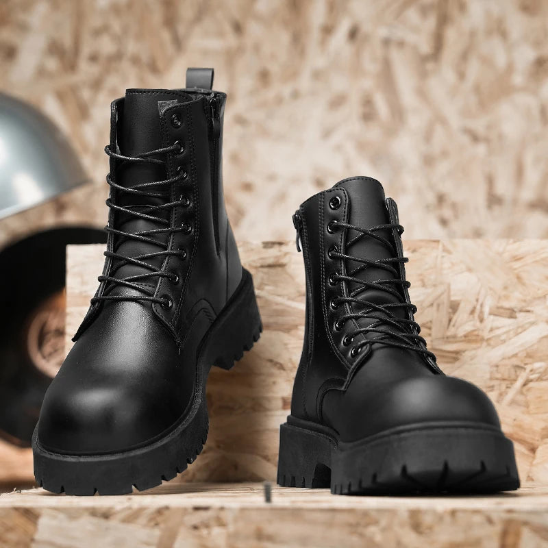 Botas informales para parejas, botas altas de cuero para hombres y mujeres de cuatro estaciones, botas antideslizantes de suela gruesa a la moda para exteriores de talla grande