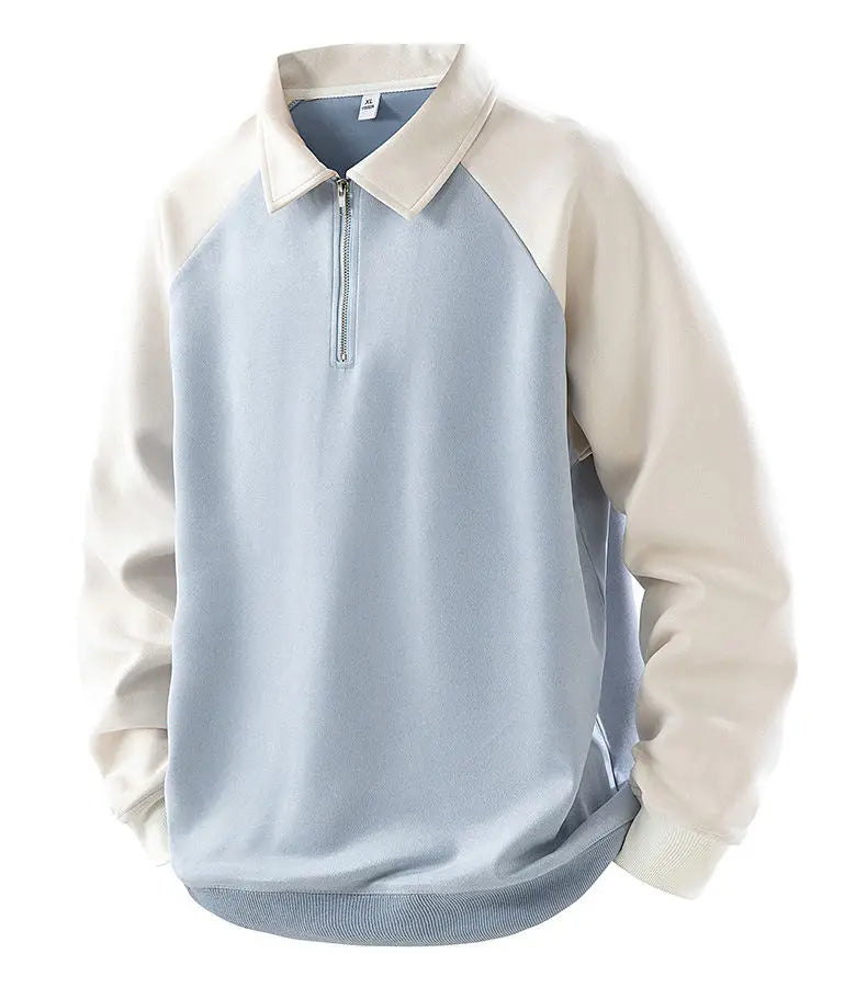 Jersey Vintage con cuello vuelto y bloques de Color para hombre, sudadera desgastada de manga larga para ropa de calle de otoño, ropa masculina