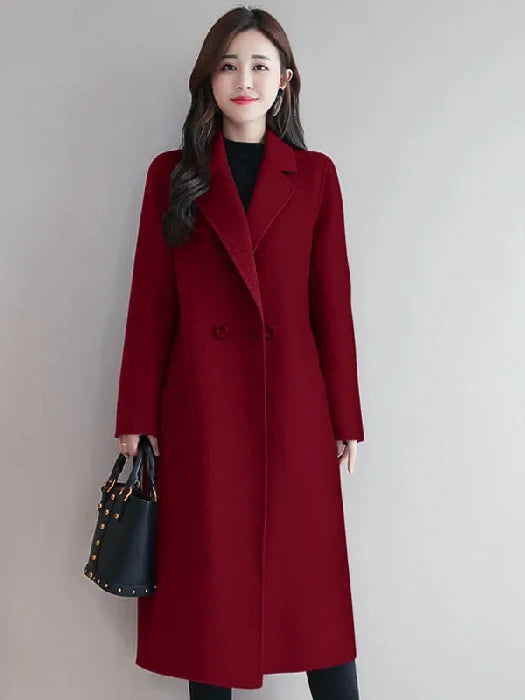 Nuevo Abrigo de Lana Holgado de Longitud Media para Mujer, Estilo Coreano de Moda Otoño-Invierno, Manga Larga, Doble Botonadu...