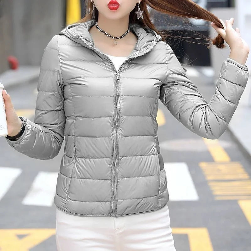 Nueva Chaqueta de Plumón con Capucha para Mujer, Corta, uesa, Cálida, Informal, ra, Estilo Coreano, Diseño Simple