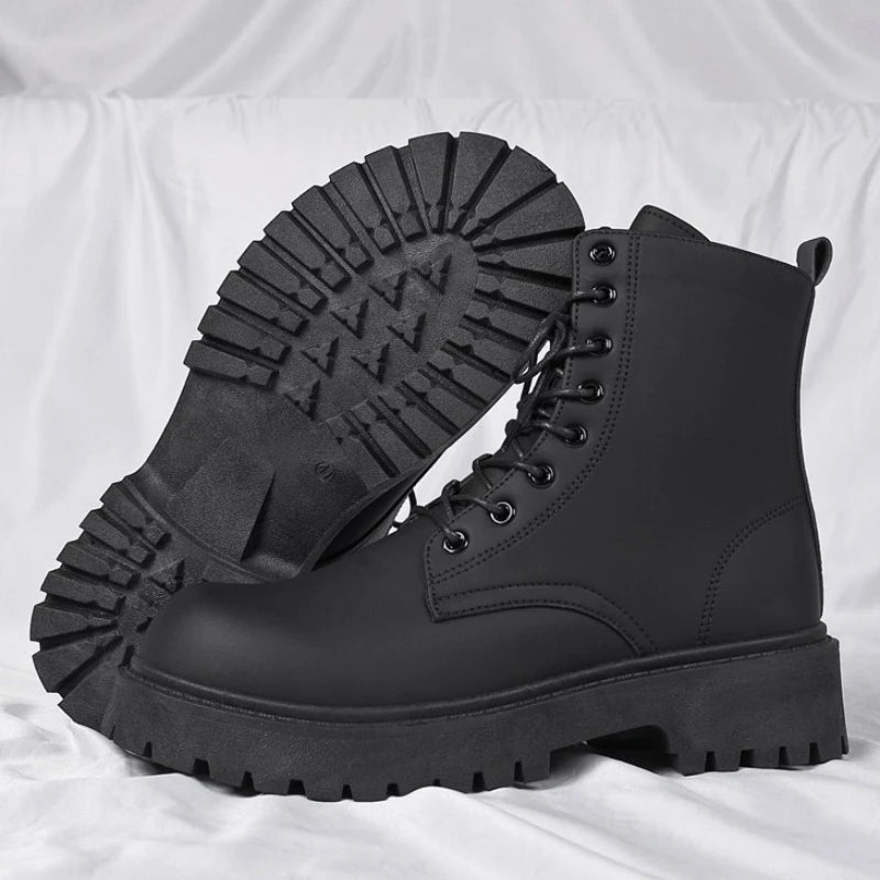 Botas para hombre, botas de cuero informales de alta calidad, botines altos a la moda para exteriores, botines negros para hombre, botas de moto a la moda